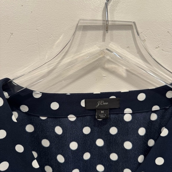 J. Crew Drapey Crepe Faux Wrap Polka Dot Top Blouse Medium Navy L8102 - Picture 5 of 9